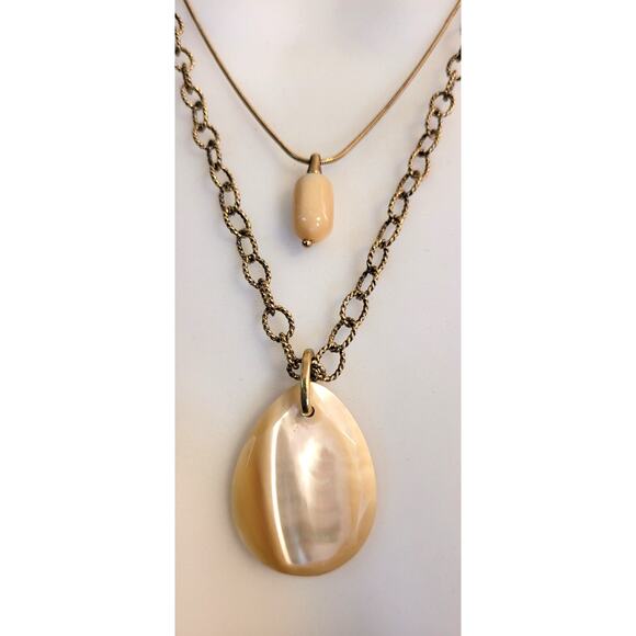 Vtg Monet Double Strand Goldtone Necklace Teardrop Shell MCM 60s 70s Hook Clasp - Picture 2 of 5